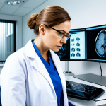 **

"A skilled neurologist in a modern, well-lit clinic, examining a brain scan. She is wearing a professional lab coat and glasses, looking intently at the image. Background includes medical equipment and anatomical models. Fully clothed, appropriate attire, safe for work, perfect anatomy, natural proportions, professional medical photography, high quality, modest."

**