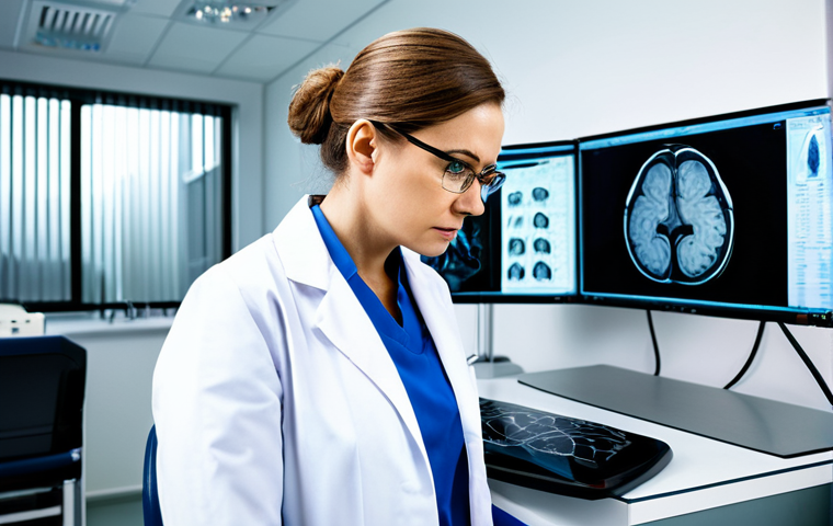 **
"A skilled neurologist in a modern, well-lit clinic, examining a brain scan. She is wearing a professional lab coat and glasses, looking intently at the image. Background includes medical equipment and anatomical models. Fully clothed, appropriate attire, safe for work, perfect anatomy, natural proportions, professional medical photography, high quality, modest."
**