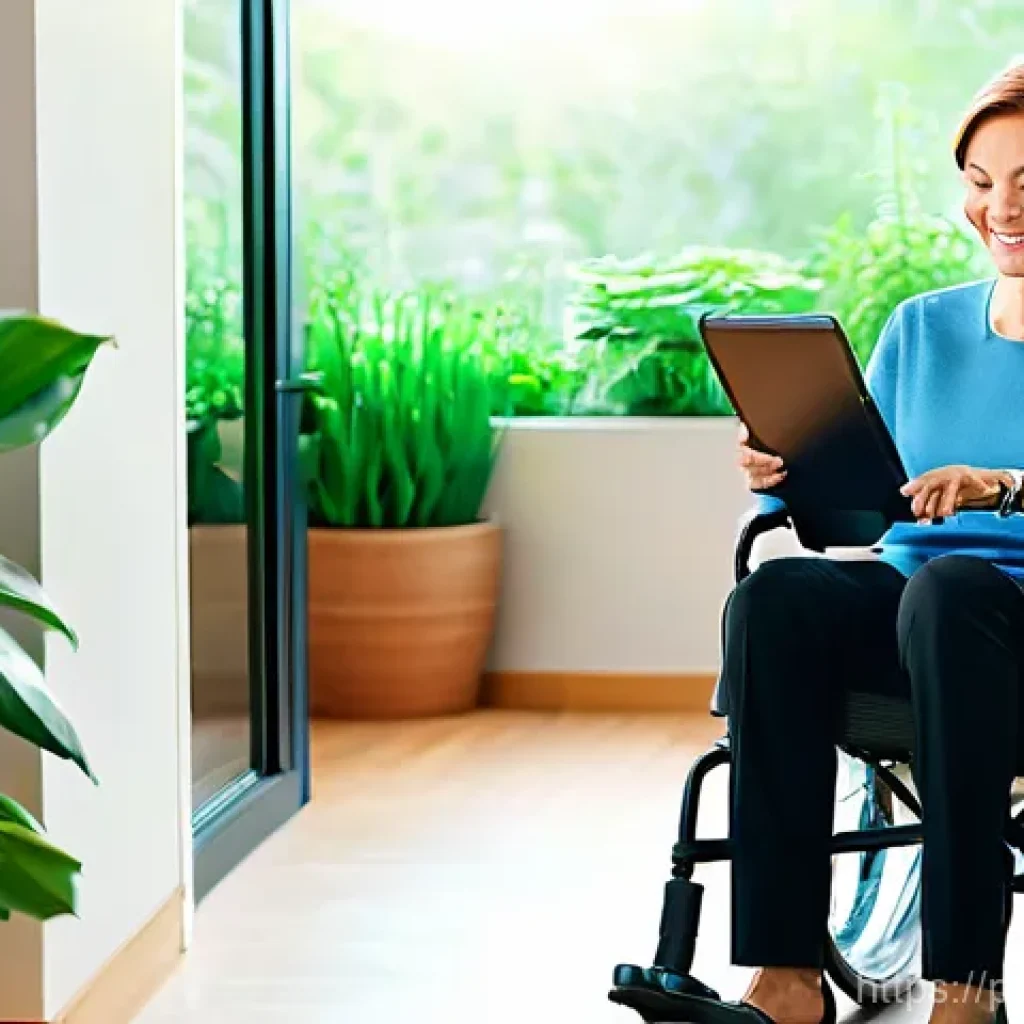 뉴럴 인터페이스의 글로벌 트렌드 분석 - **Prompt:** A serene, middle-aged woman with a gentle smile, seated comfortably in a modern, ergonom...