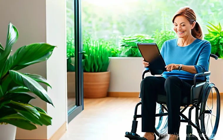 뉴럴 인터페이스의 글로벌 트렌드 분석 - **Prompt:** A serene, middle-aged woman with a gentle smile, seated comfortably in a modern, ergonom...