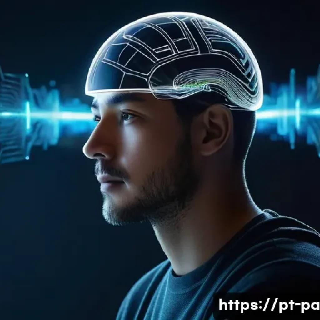 뉴럴 인터페이스의 기술 혁신 사례 - **Prompt:** A visually stunning, high-tech depiction of a non-invasive brain-computer interface (BCI...