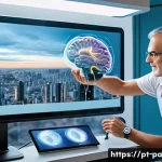 Home 19 뉴럴 인터페이스의 향후 발전 방향 - A detailed and futuristic laboratory scene showcasing a Brazilian neuroscientist fitting a flexible,...