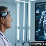 Home 18 뉴럴 인터페이스의 비즈니스 모델 연구 - A futuristic medical rehabilitation scene showing a middle-aged Brazilian patient wearing high-tech ...